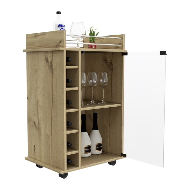 Bar Cart Baltimore With Six Wine Cubbies And Glass Door