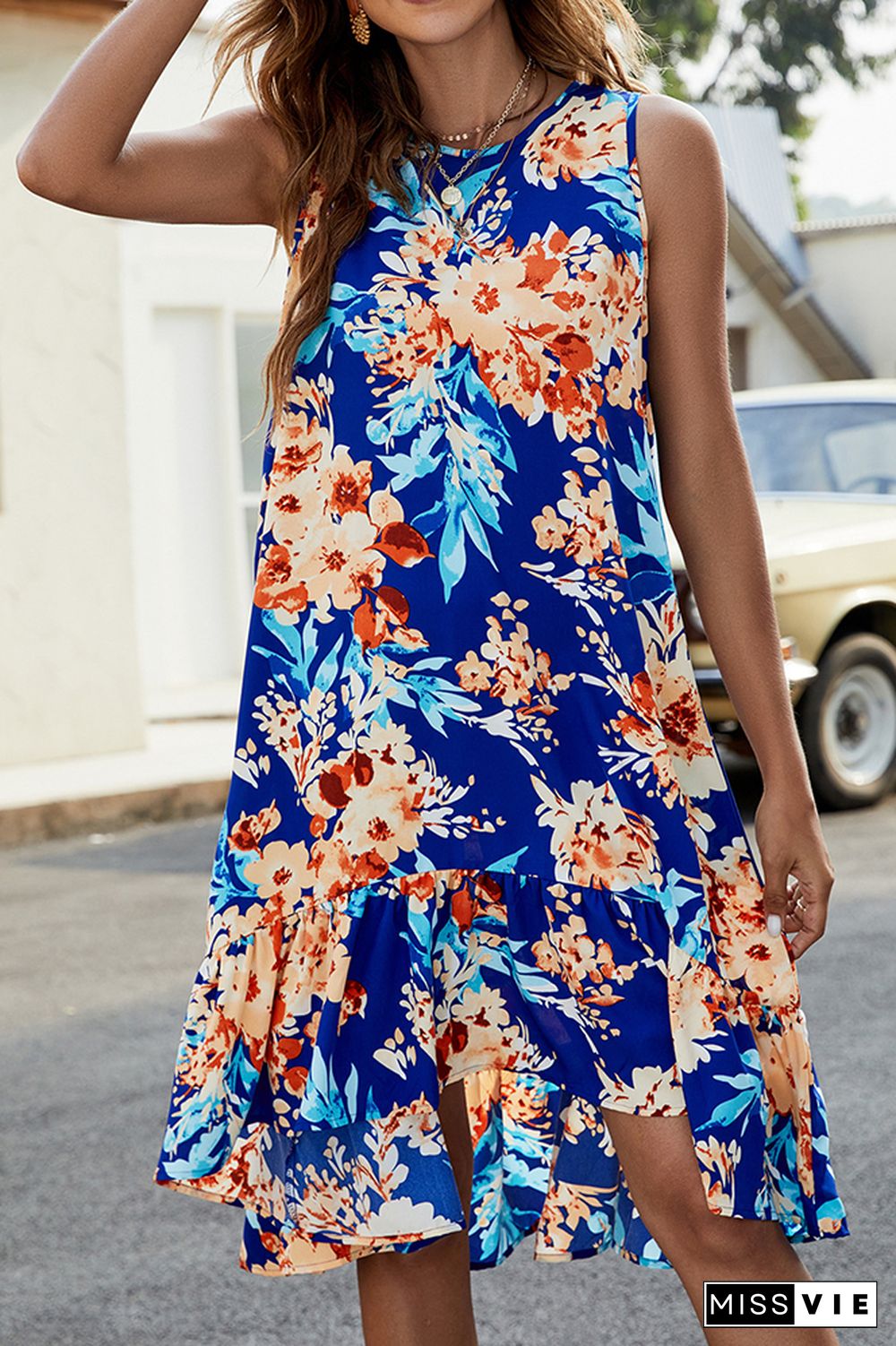 Floral Print Sleeveless Dress Wholesale