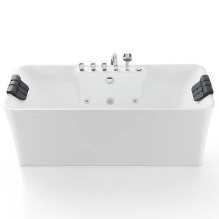 Empava Luxury 67 in. Center Drain Acrylic Freestanding Flatbottom Whirlpool Bathtub in White with Faucet EMPV-67AIS16