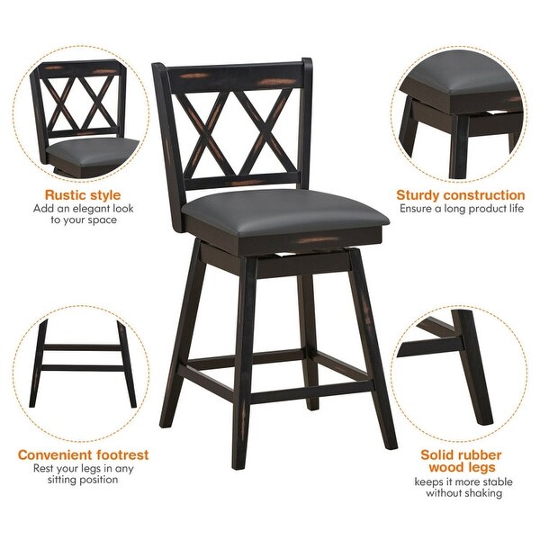 2 Pieces 24 Inch Swivel Counter Height Barstool Set with Rubber Wood Legs - 18