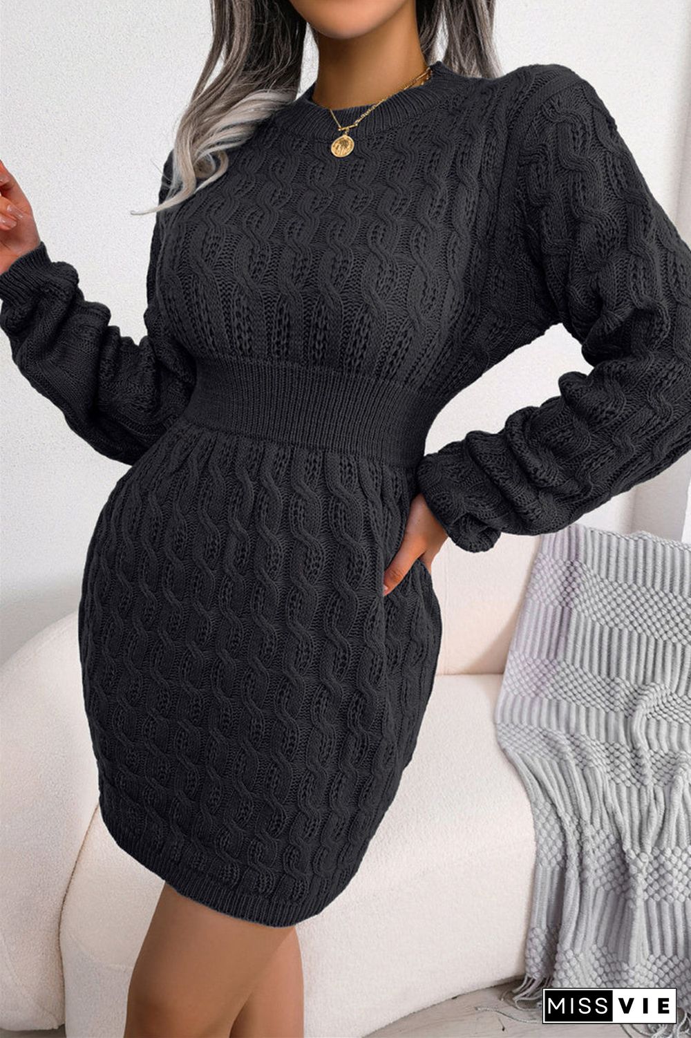 Fashion Casual Solid Patchwork O Neck Long Sleeve Dresses(3 Colors)