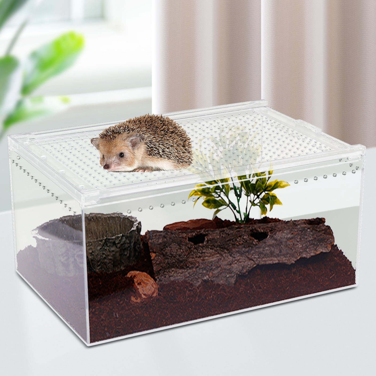 Reptile Feeding Box Snake Breeding Box Transparent Animal Habitat Cage Portable Plastic Turtle Transport Container for Bearded Dragon Lizard Spider Frog Scorpion Gecko