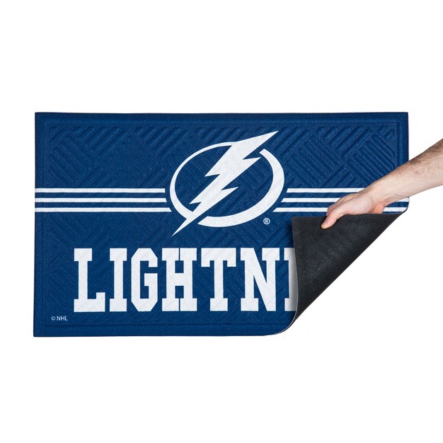 Evergreen Nhl Tampa Bay Lightning Embossed Mat Cross Hatch Indoor And Outdoor Doormat