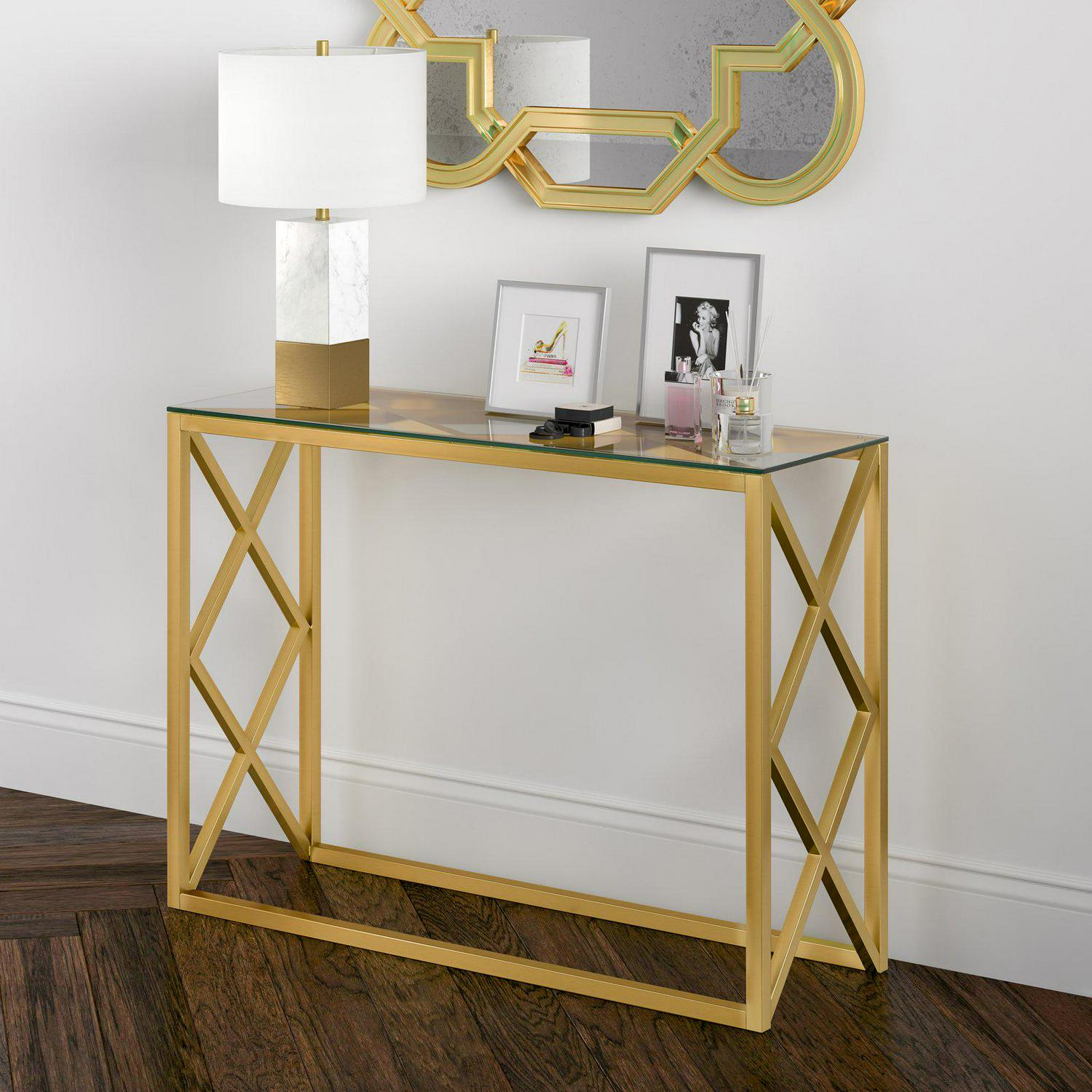 EvelynandZoe Contemporary Console Table with Glass Top