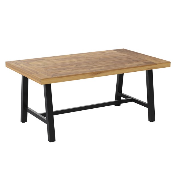 Merrick Lane Solid Acacia Wood Dining Table In A Natural Finish With Black Metal Legs For Indoor And Outdoor Use