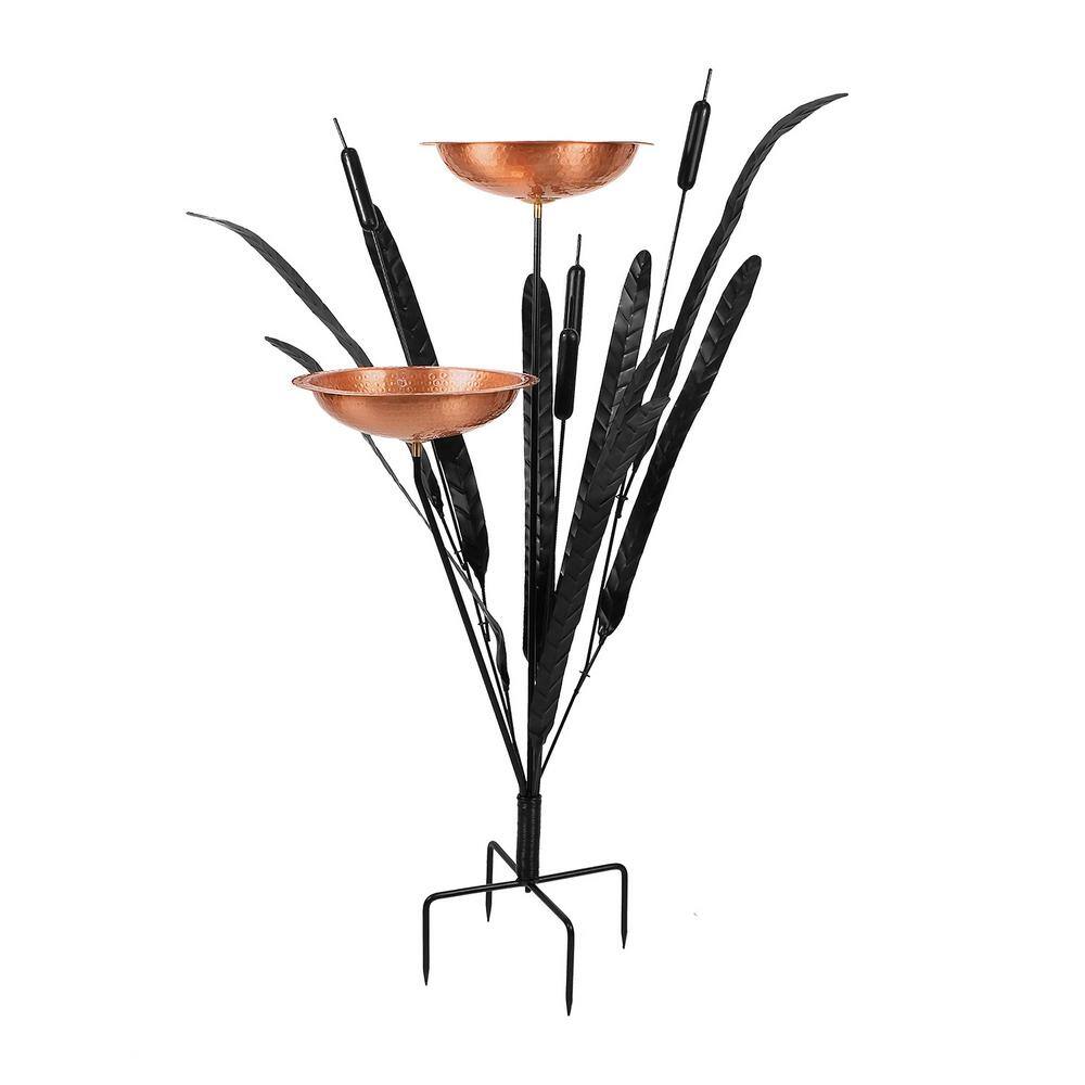 ACHLA DESIGNS CTBB-01 50 in. Tall Copper Double Cattail Birdbath with 2 Bowls and Stake