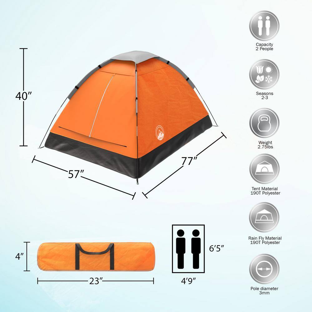 Wakeman Outdoors 2-Person Orange Dome Tent with Carry Bag HW4700060