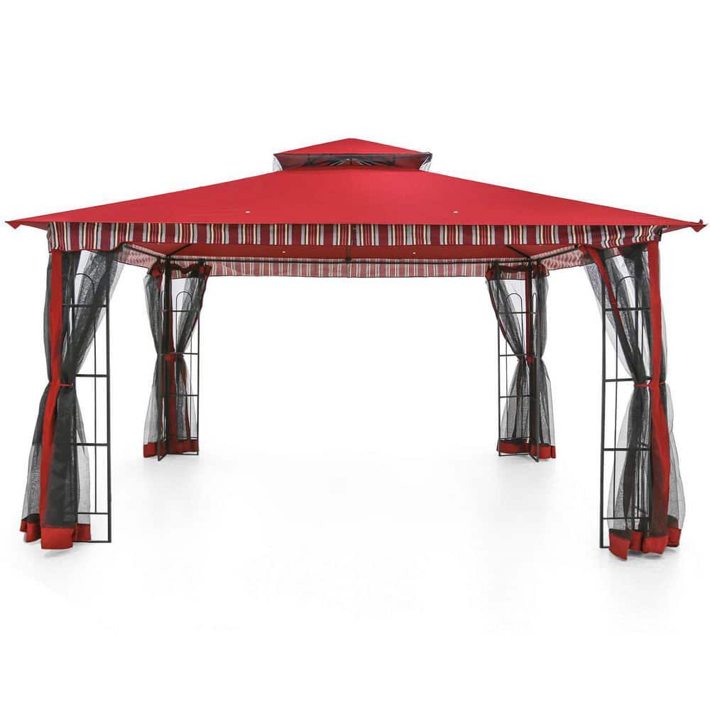 JOYSIDE 13 ft x 11 ft Red Steel Outdoor Patio Gazebo with Mosquito Netting