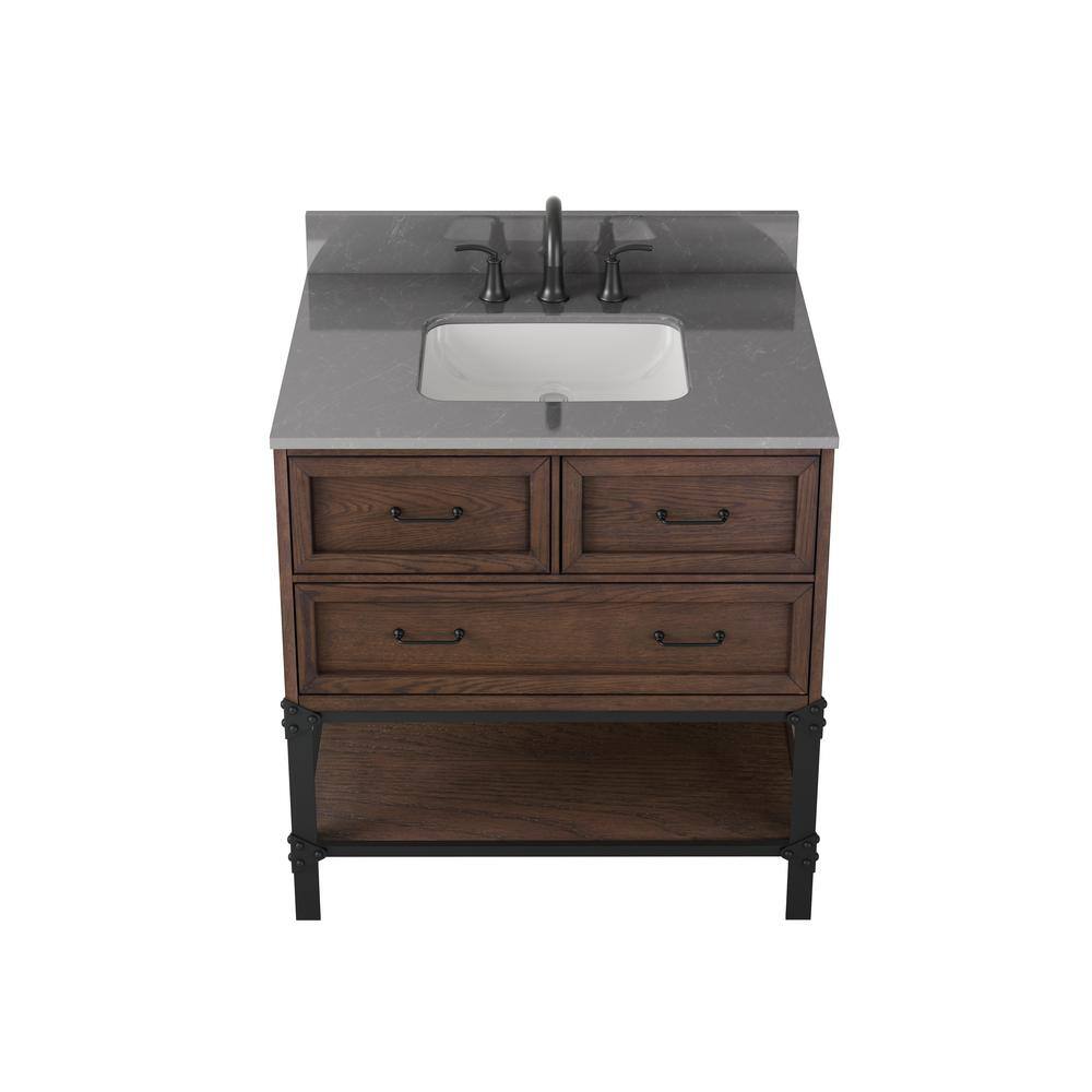 Home Decorators Collection Alster 36 in. W x 22 in. D x 34.5 in. H Vanity in Brown Oak with Engineered Calacatta Grey Marble Top and White Sink TJ-0401V3622BR