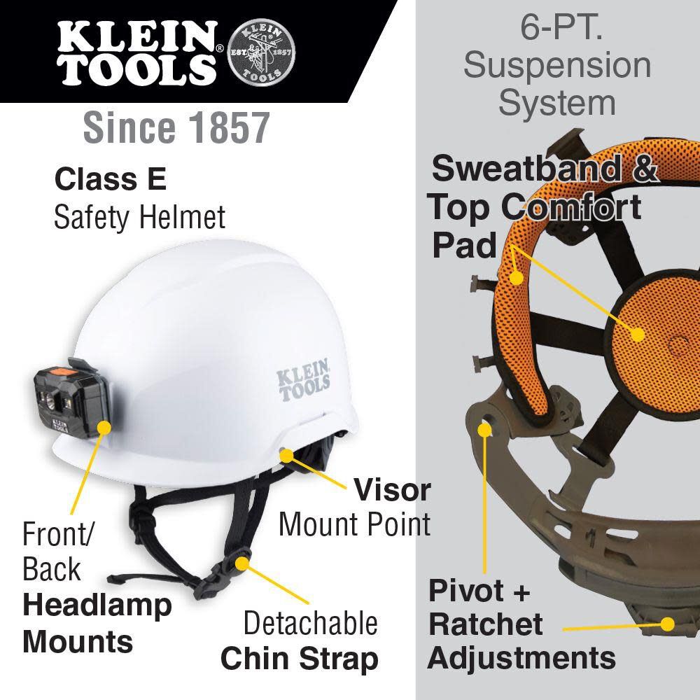 Klein Tools Safety Helmet Non-Vented-Class E with Rechargeable Headlamp Blue 60148 from Klein Tools