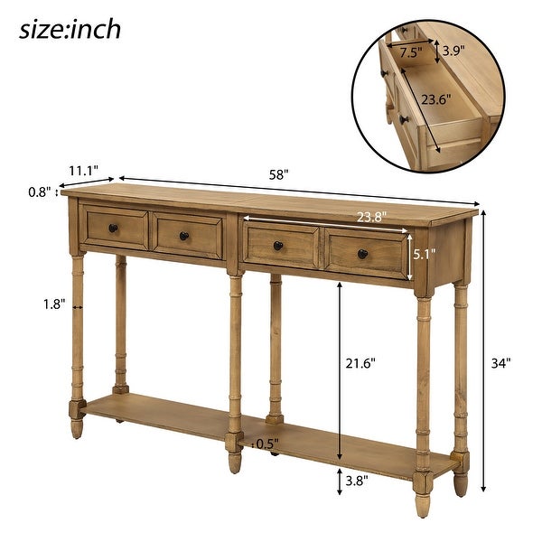 Rectangle Console Table Sofa Table Easy Assembly with Two Storage Drawers and Bottom Shelf for Living Room， Entryway， Hallway