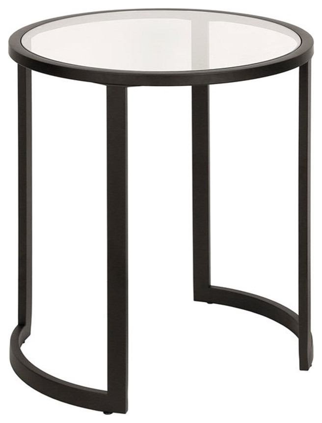 Maklaine Contemporary Metal Double Circular Side Table in Black and Bronze   Transitional   Side Tables And End Tables   by Homesquare  Houzz