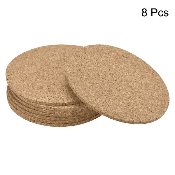 100mm Round Coasters 3mm Thick Cork Cup Mat Pad for Tableware 8pcs - Wood