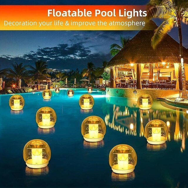 Solar Floating Pool Lights Waterproof Pond Flickering Lights Outdoor Garden Decoration Remote Control Flame Lights Wishing Lights