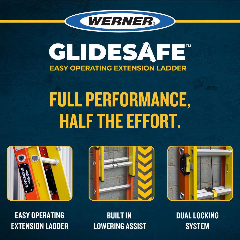 Werner 24 ft. GlideSafe Fiberglass Extension Ladder 300 lbs. Load Capacity Type IA Duty Rating T6224-2GS