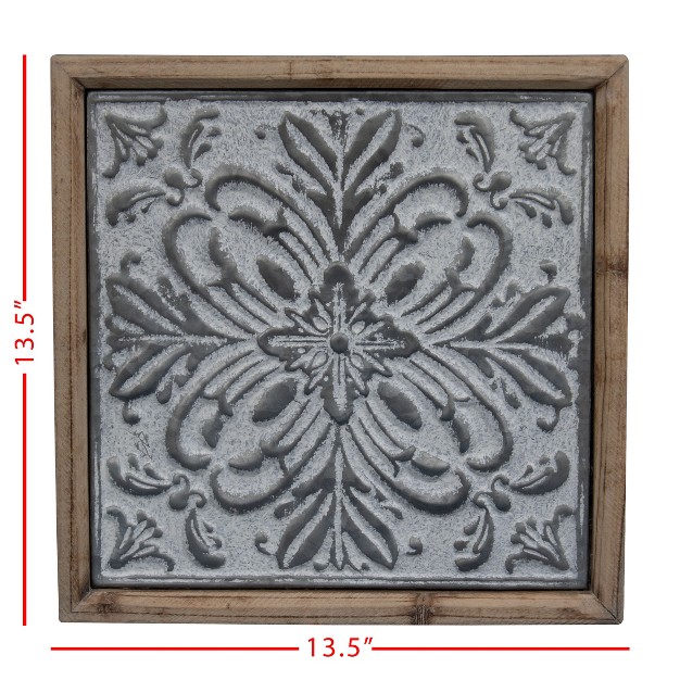 Whitewashed Tin Tile With Wood Frame Wall Decor Foreside Home amp Garden