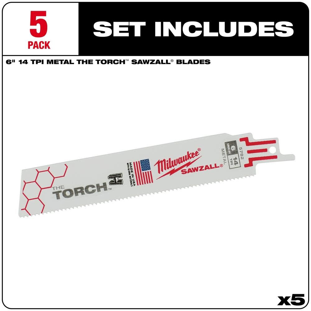 Milwaukee 6 in. 14 TPI THE TORCH SAWZALL Blades 5PK 48-00-5782 from Milwaukee