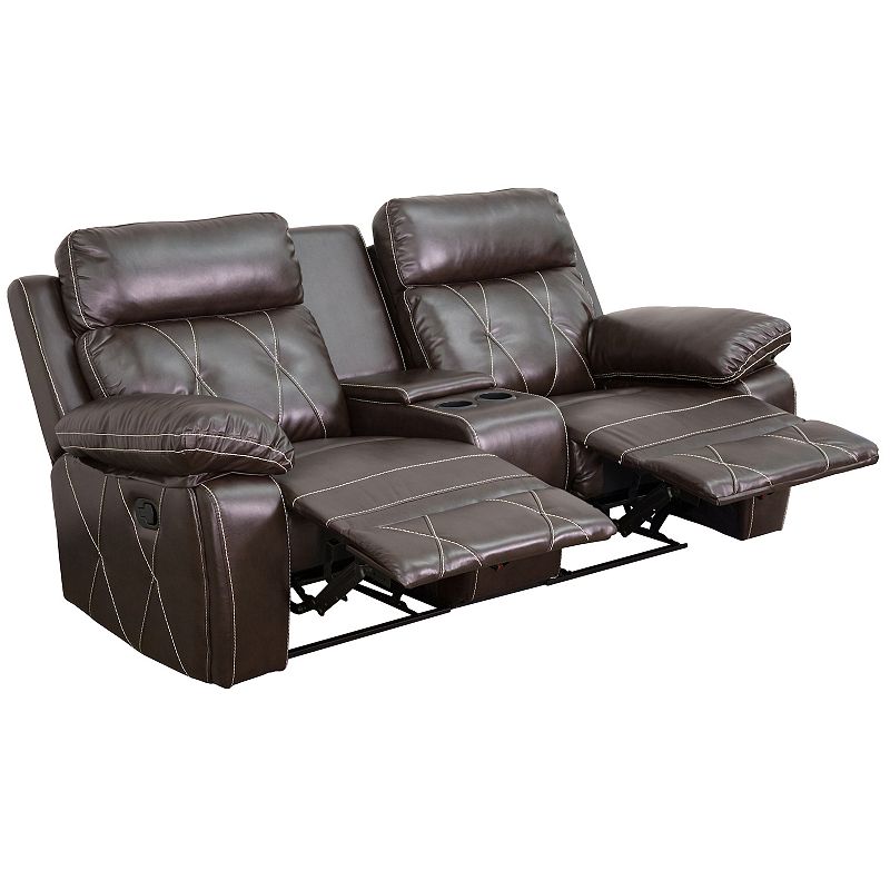 Emma and Oliver Black LeatherSoft 2-Seat Reclining Theater Unit-Straight Cup Holders