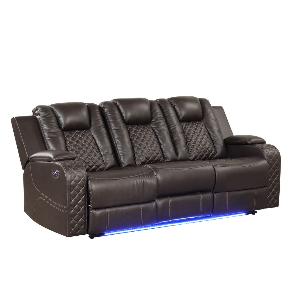 Benz Power Reclining Sofa with Built in USB   Bottom Lights LED Made in Faux Leather