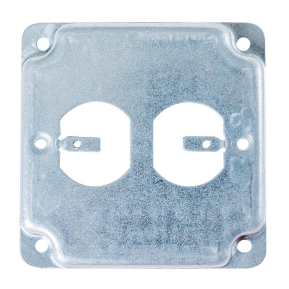 Southwire 4 in. W Steel Metallic 2-Gang Raised 12 in. Exposed Work Square Cover for 2 GFCI Outlets (1-Pack) G1950-UPC