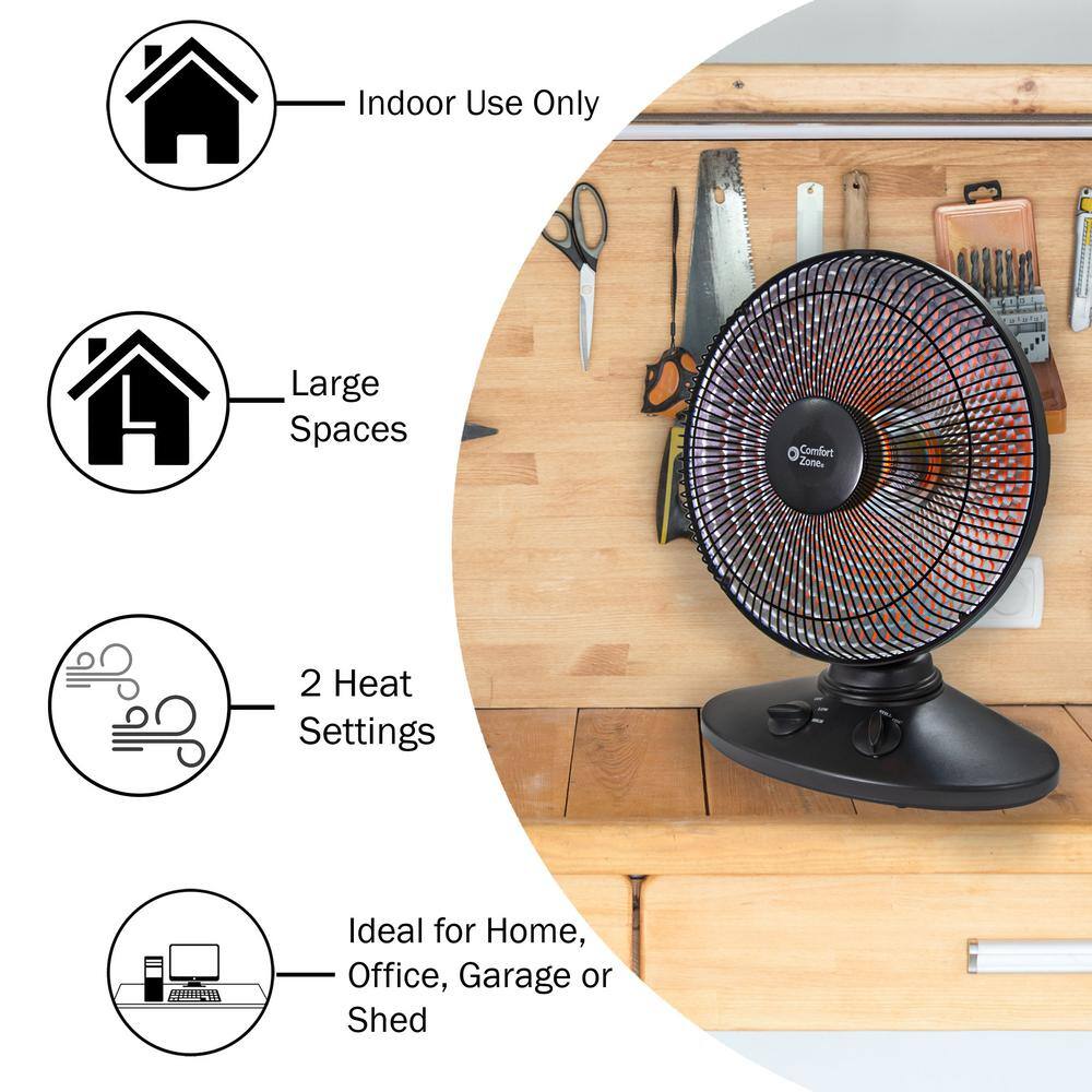 Comfort Zone 7001000-Watt Oscillating Parabolic Dish Radiant Electric Portable Heater CZ998