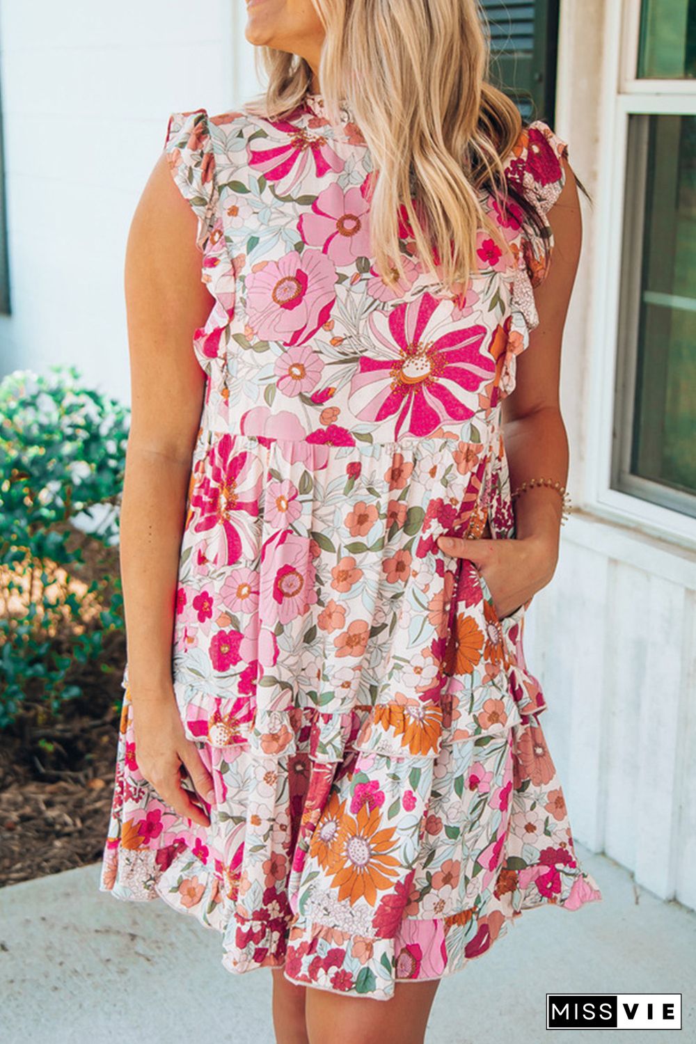 White Ruffled Tank Floral Dress