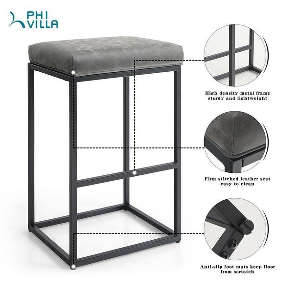 PHI VILLA Steel/ PU Leather 30-inch Bar Stool (Set of 2)