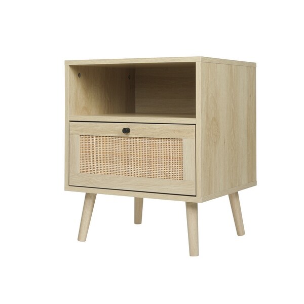 Rattan Nightstand， Wooden Bedside Table End Table for iving Room and Bedroom Fo for lway， Foyer， Den， Living Room