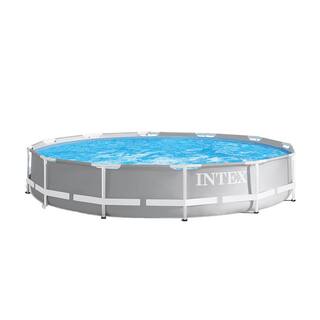 Intex Round 12 ft. Prism Frame Above Ground Swimming Pool Bundled with Above Ground Ladder 30 in. H 26711EH + 28066E