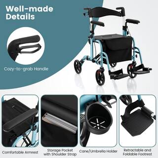 Costway 4-Wheel Folding Rollator Walker with Seat and 8 in. Wheels Supports up to 300 lbs. in Navy JH10001NY