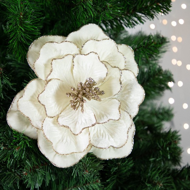 Glittered Cream Magnolia Christmas Stem Spray