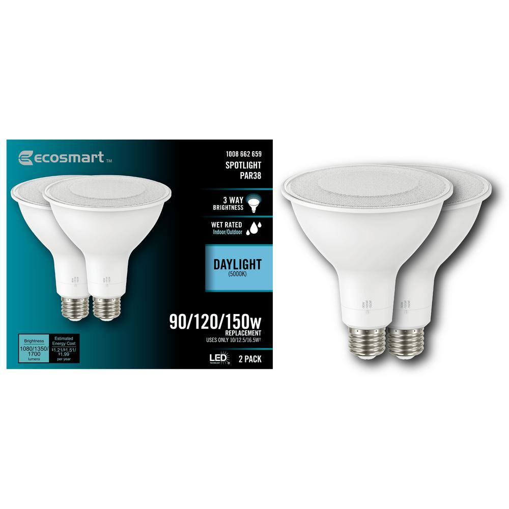 EcoSmart 90120150-Watt Equivalent PAR38 3-Way Dimmable Spot LED Light Bulb Daylight (2-Pack) 12PR383LMESDS23