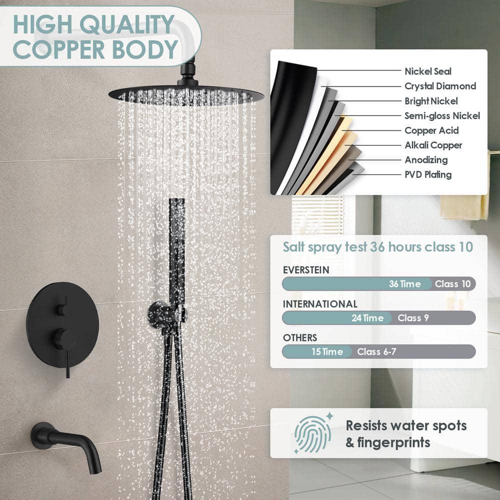 EVERSTEIN SingleHandle 2Spray Round Tub and Shower Faucet with 10 in Rain Shower Head in Matte Black