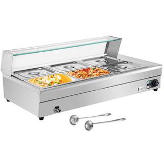 VEVOR 6 Pan x 12 GN Stainelss Steel Commercial Food Steam Table 6 in. Deep 1500-Watt Electric Countertop Food Warmer 66 Qt. BLZBWTC6PB2600001V1