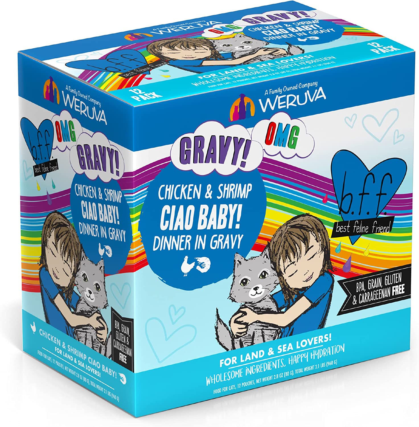 Weruva B.F.F. OMG - Best Feline Friend Oh My Gravy!， Ciao Baby! with Chicken and Shrimp in Gravy Cat Food， 2.8oz Pouch (Pack of 12)