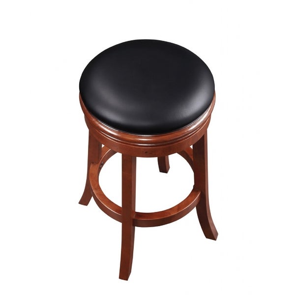 Sabi 30 inch Swivel Counter Stool， Solid Wood， Faux Leather， Brown， Black