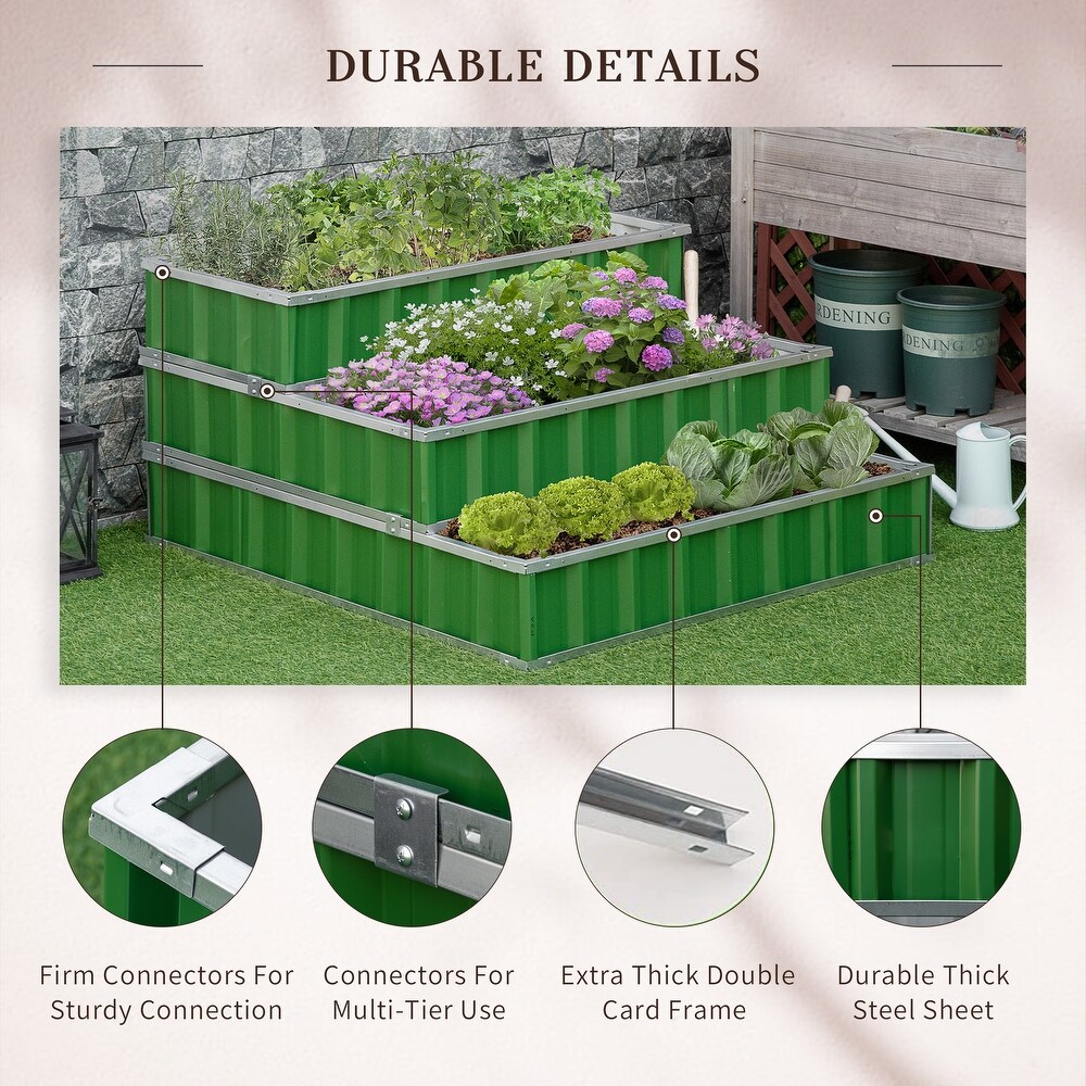 Outsunny 3 Tier Metal Raised Garden Bed  Elevated Outdoor Planter Box Kit for Vegetables  Herbs  and Flowers