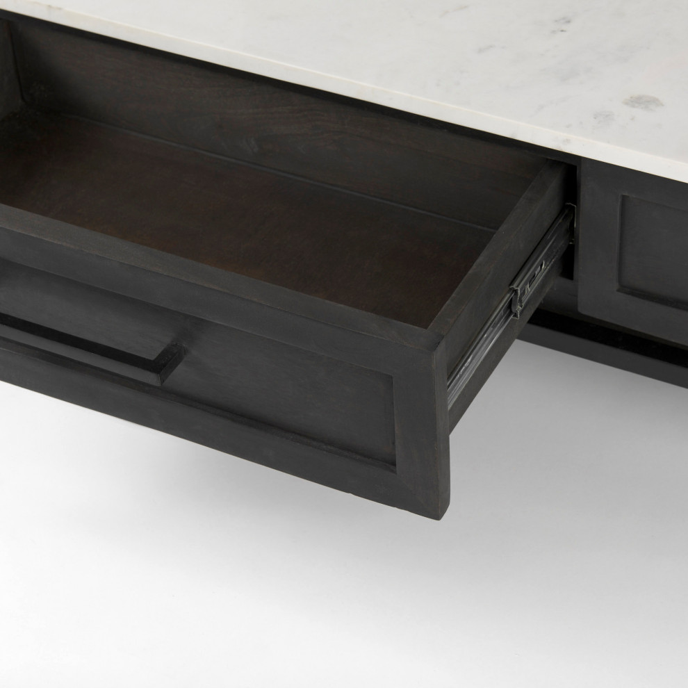 Divina 54Lx30.5W Dark Brown  White Marble Top  Black Metal Base Coffee Table   Midcentury   Coffee Tables   by Mercana  Houzz