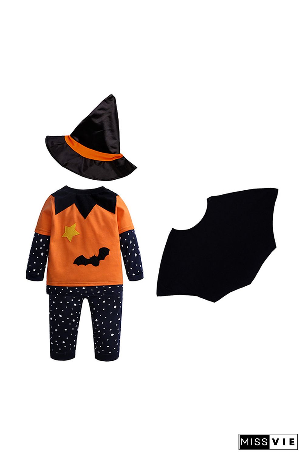 Halloween Pumpkin Long Sleeve Top Pants Cape Hat 4 pcs Set Wholesale