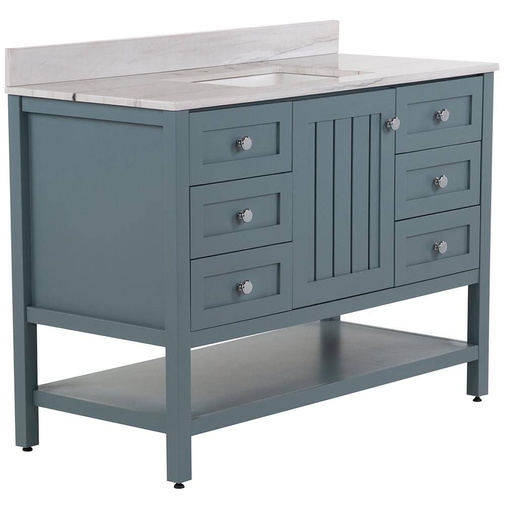 Home Decorators Collection Lanceton 49 in. W x 22 in. D Bath Vanity in Sage with Stone Effects Vanity Top in Gray Stone with White Sink LT48P2V10-SE