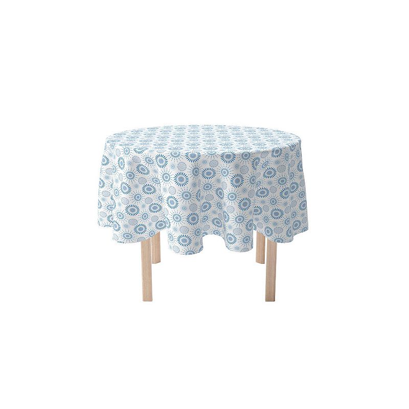 Round Tablecloth， 100% Cotton， 60 Round， Blue Fireworks Pattern