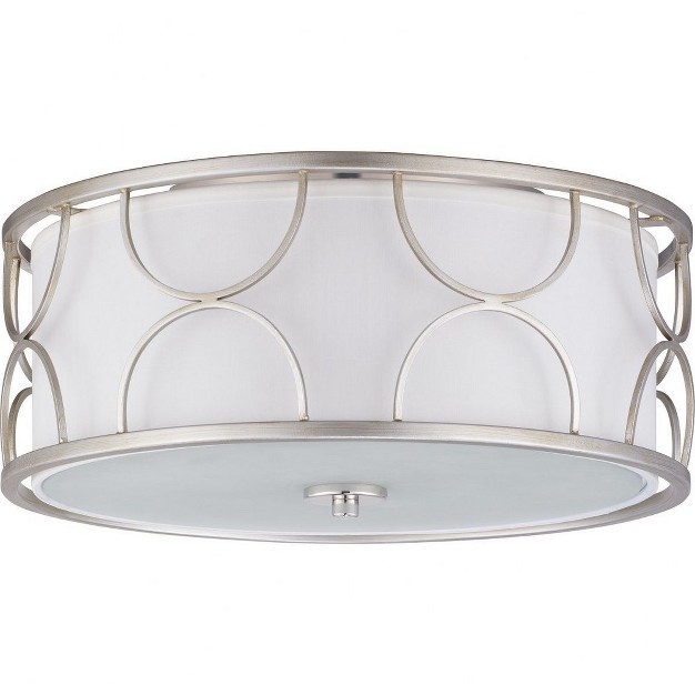 Progress Lighting Landree 3 light Flush Mount Silver Ridge Silk Shade