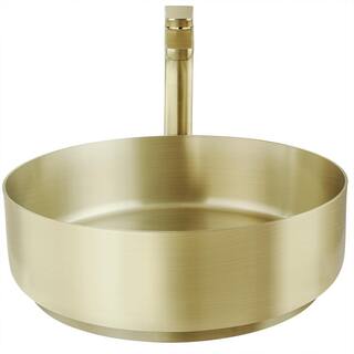 AKDY Gold Stainless Steel Round Bathroom Vessel Sink with High Arc Faucet BS001-3-3-4