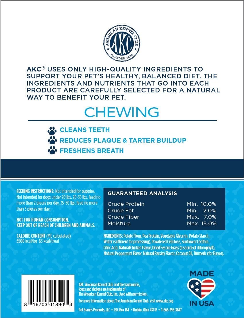 American Kennel Club Natural Dental Chews Dog Treats， Medium， 10 count