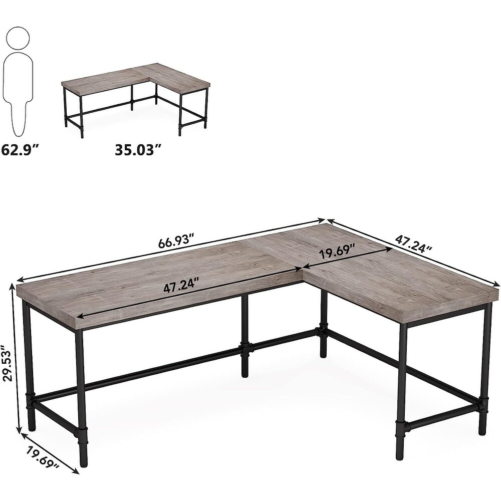 Tribesigns L Shaped Desk  67 inch Industrial Corner Computer Office Desk