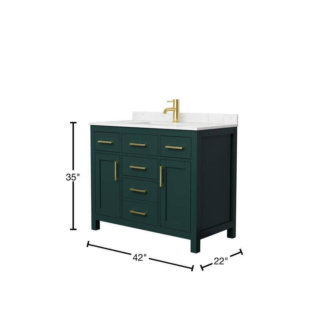 Wyndham Collection Beckett 42 in. W x 22 in. D x 35 in. H Single Sink Bathroom Vanity in Green with Carrara Cultured Marble Top WCG242442SGDCCUNSMXX