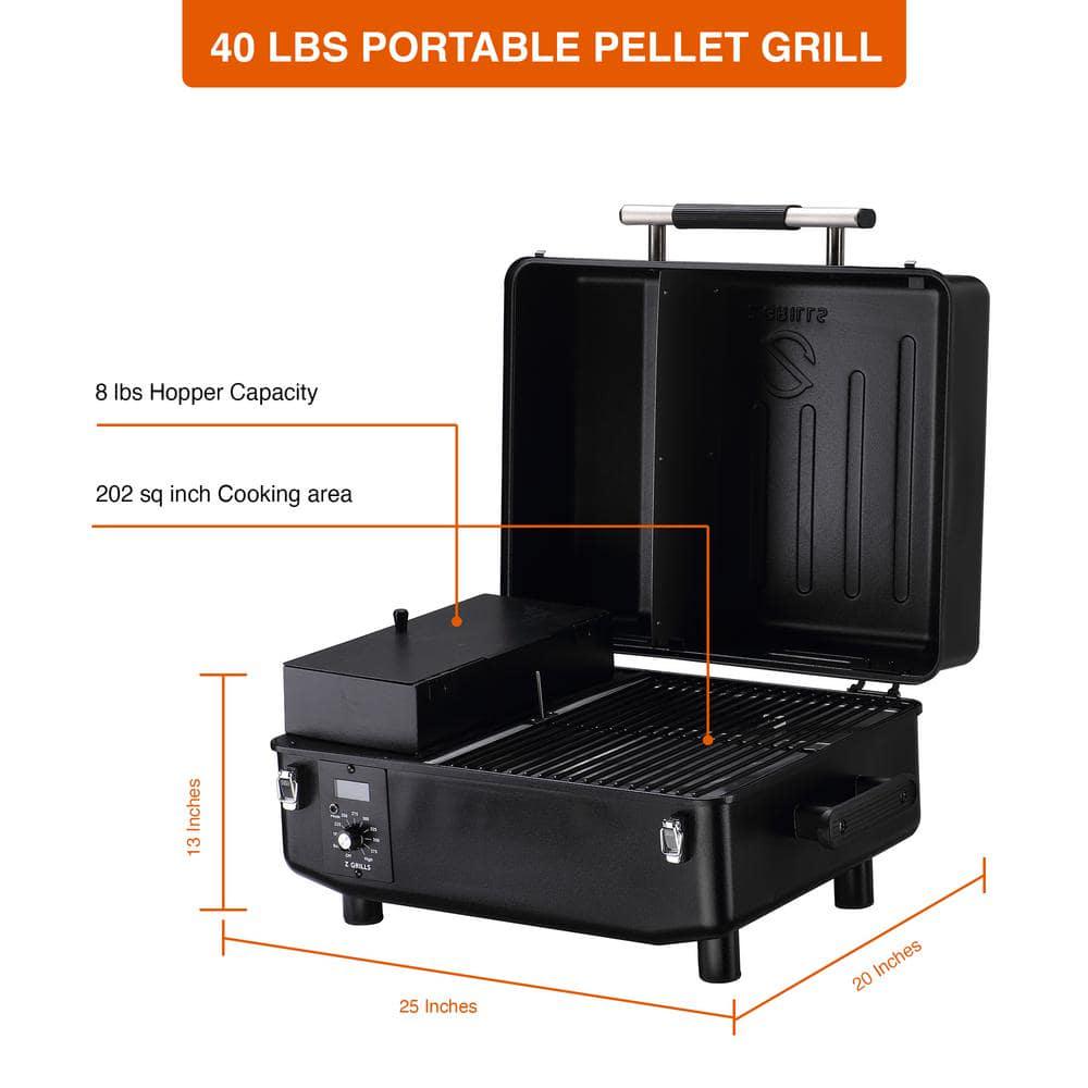 Z GRILLS 202 sq in Portable Pellet Grill and Electric Smoker Camping BBQ Combo with Auto Temperature Control in Black