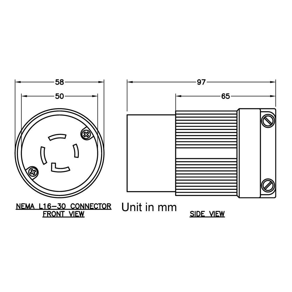 AC WORKS NEMA L16-30R 3-Phase 30A 480-Volt 4-Prong Locking Female Connector with UL C-UL Approval ASL1630R-BK