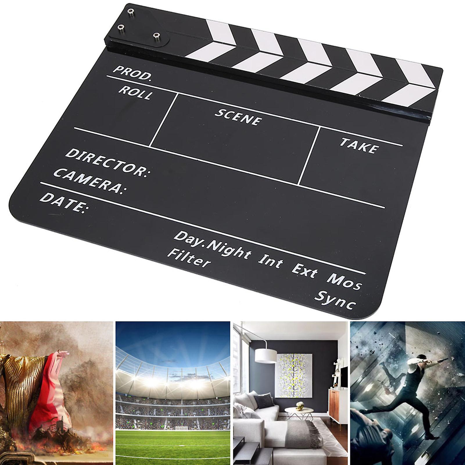 Acrylic Director Scene Clapperboard Tv Movie Action Board Film Cut Prop With Pen (black/white)