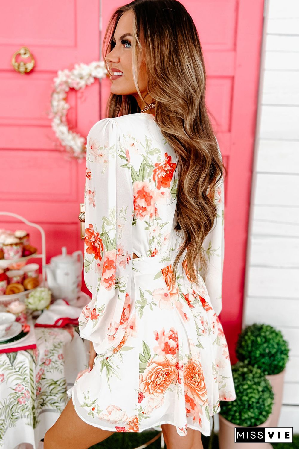 Long Sleeve Cut-out Floral Dress